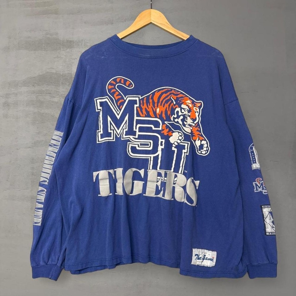 RARE The Game Memphis State University Tigers Shirt Blue Vintage Long Sleeve XL